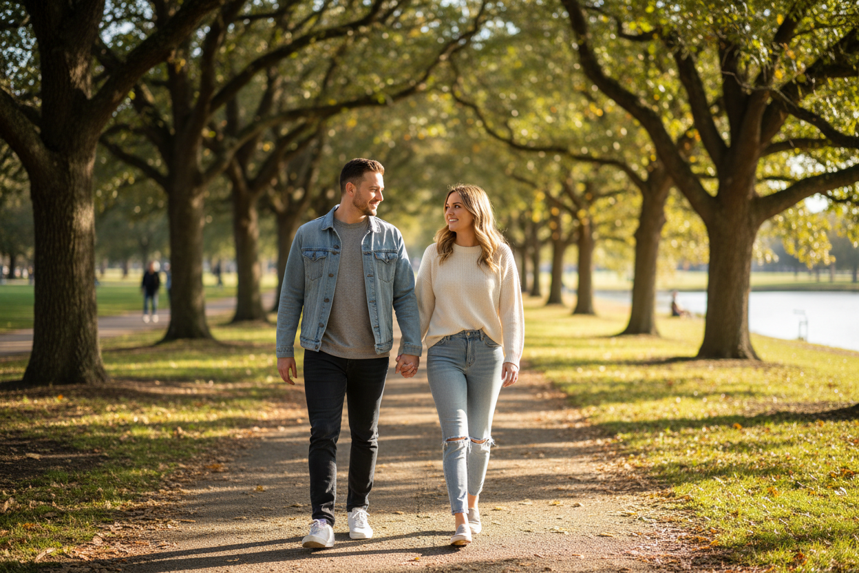 couple walking together in casual cloths