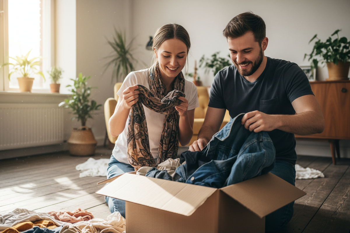 couple opening cloths box