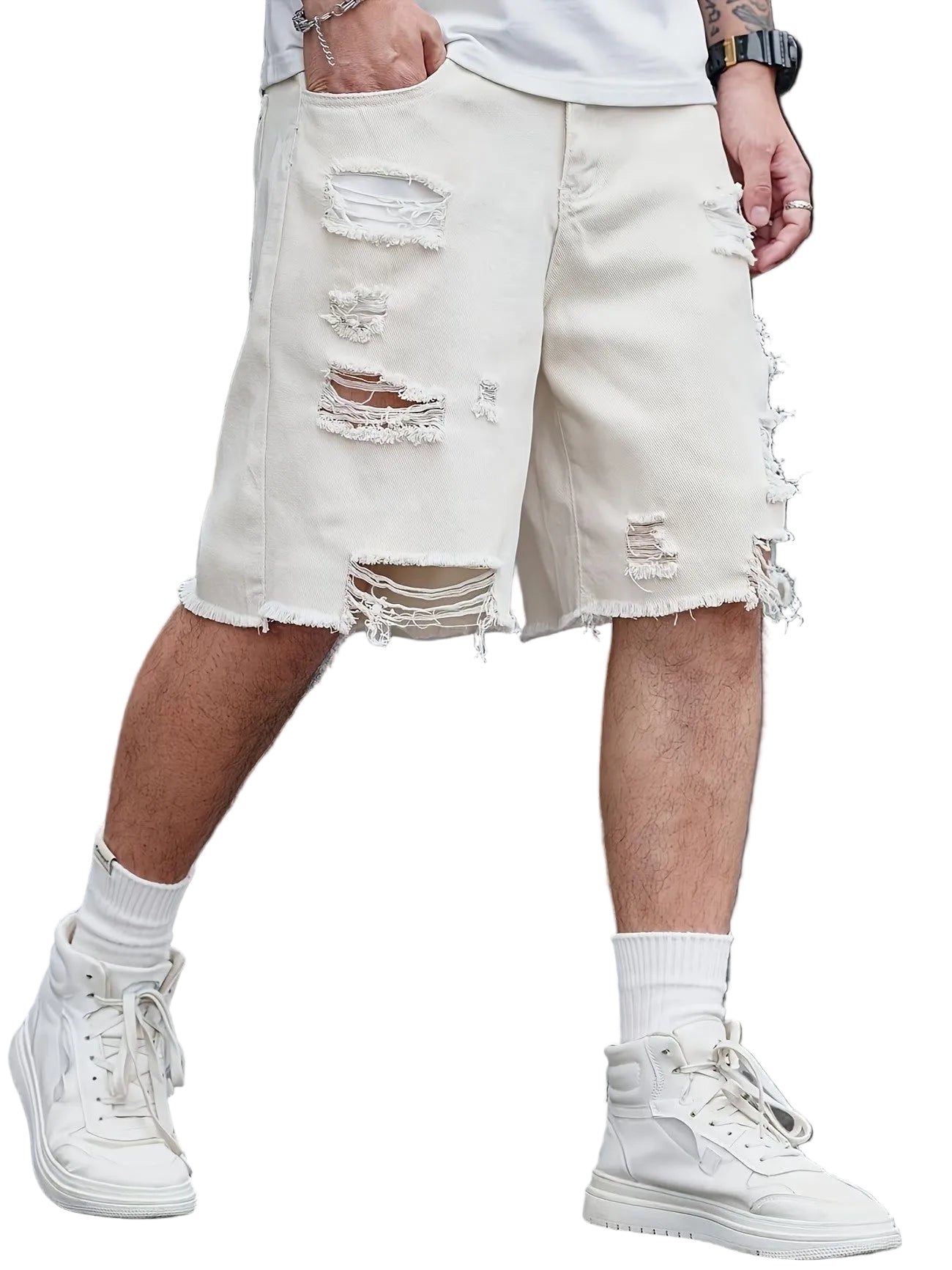 Men’s Wide-Leg Shorts with Rips